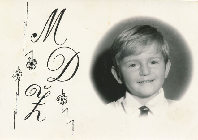 Pavel Vinter na přání k MDŽ na konci 60. let. Zdroj: archiv Pavla Vintera